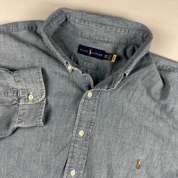 Polo Ralph Lauren Denim Chambray Button Down Shirt Long Sleeve Mens 2XB Blue - Picture 1 of 5